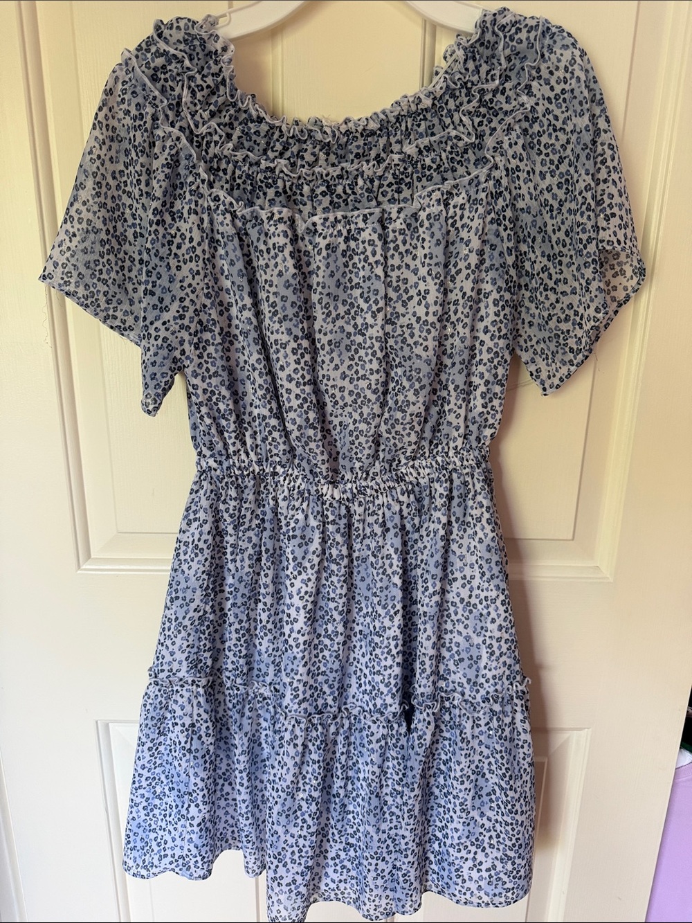Girls Light Blue Floral Tiered Smocked Waist Dress
